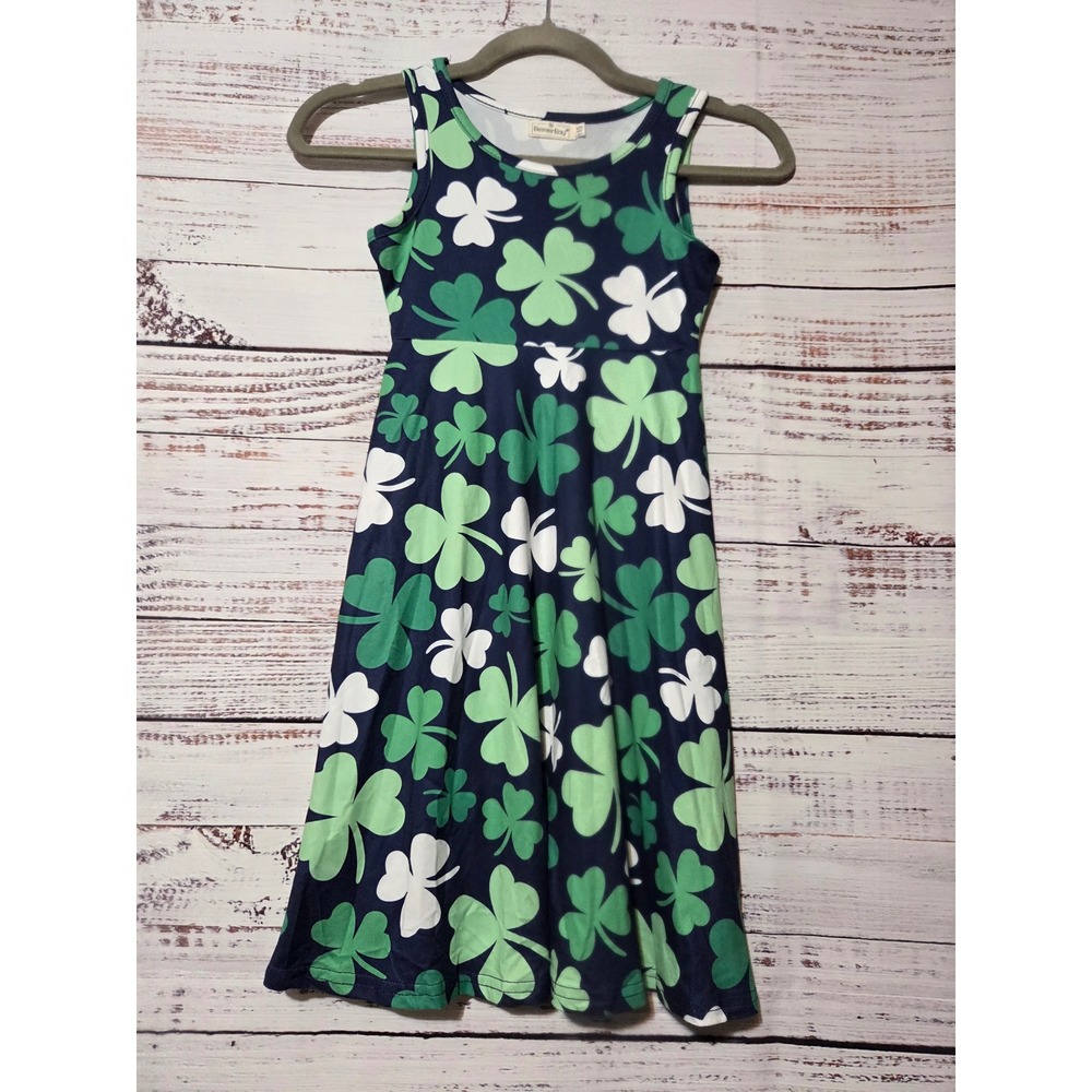 Besser Bay Girls St Patricks Day Shamrock Clover Skater Dress Navy Green 5T